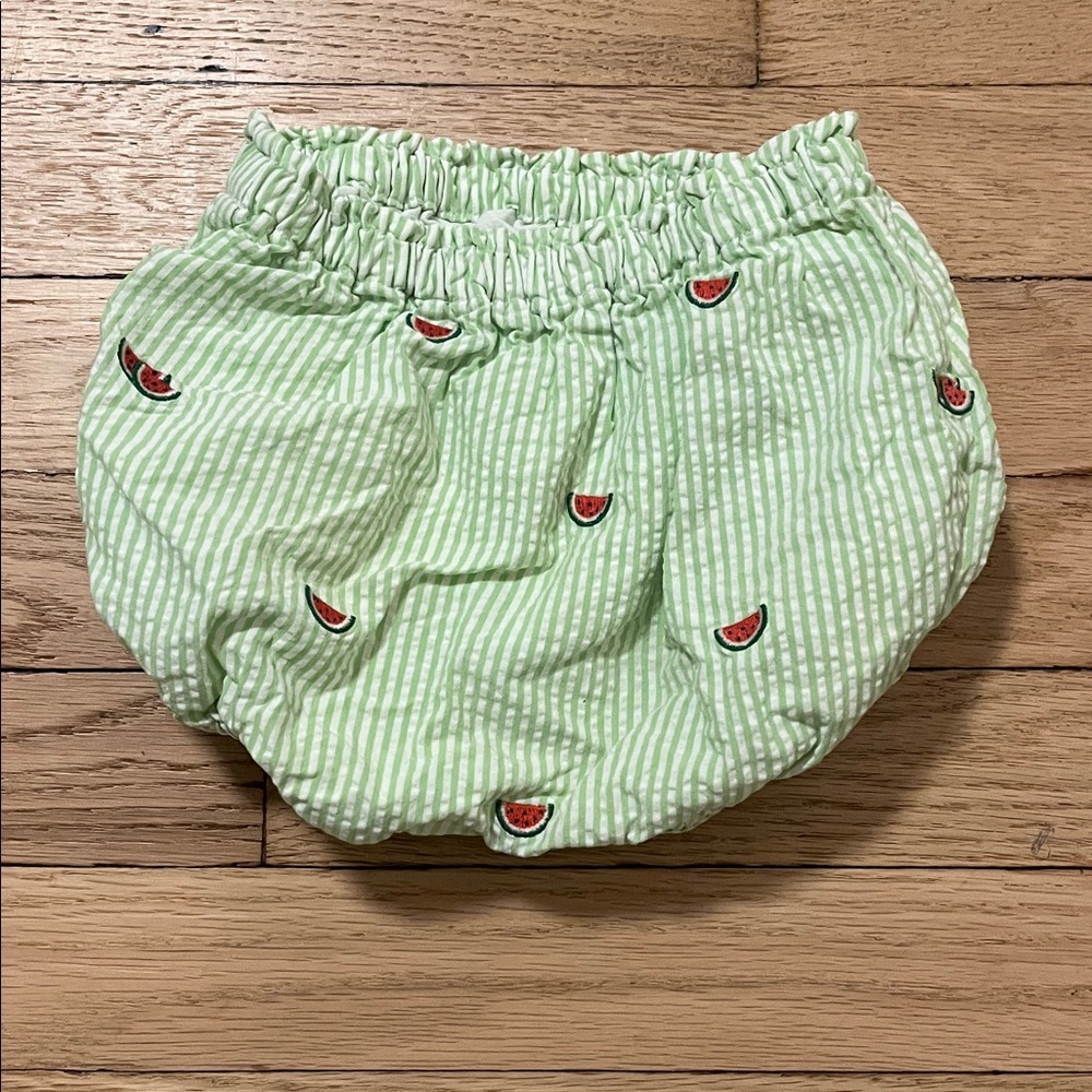 Ralph Lauren Green Seersucker Baby Bloomers with Watermelon Print